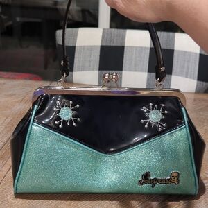 Sourpuss Black and Teal Kisslock Satchel
